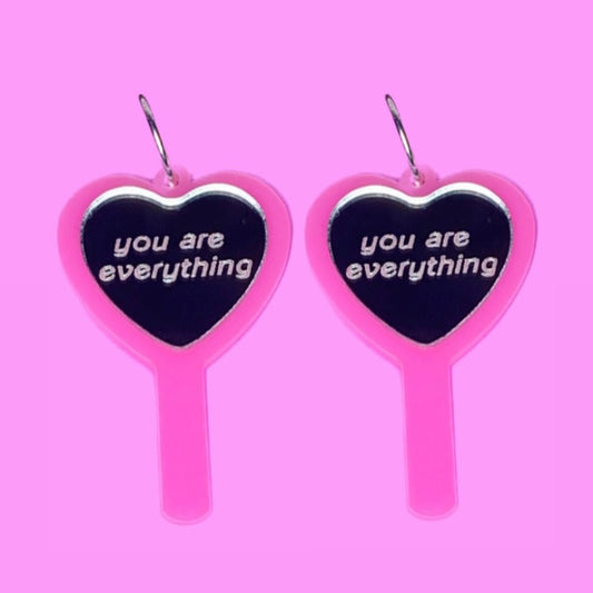 You Are Everything Pink Heart Mirror Earrings