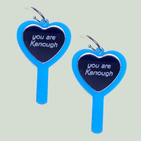 You Are Kenough Blue Heart Mirror Earrings